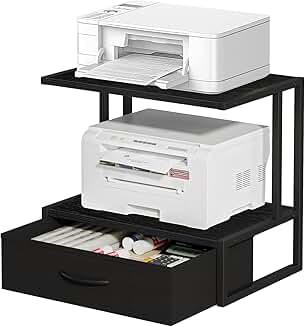 Printer stand with storage and fabric drawer