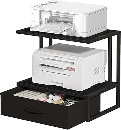 Printer stand with storage and fabric drawer