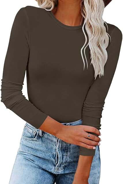 Women's Long Sleeve Fall Crewneck Slim Fit T-Shirt