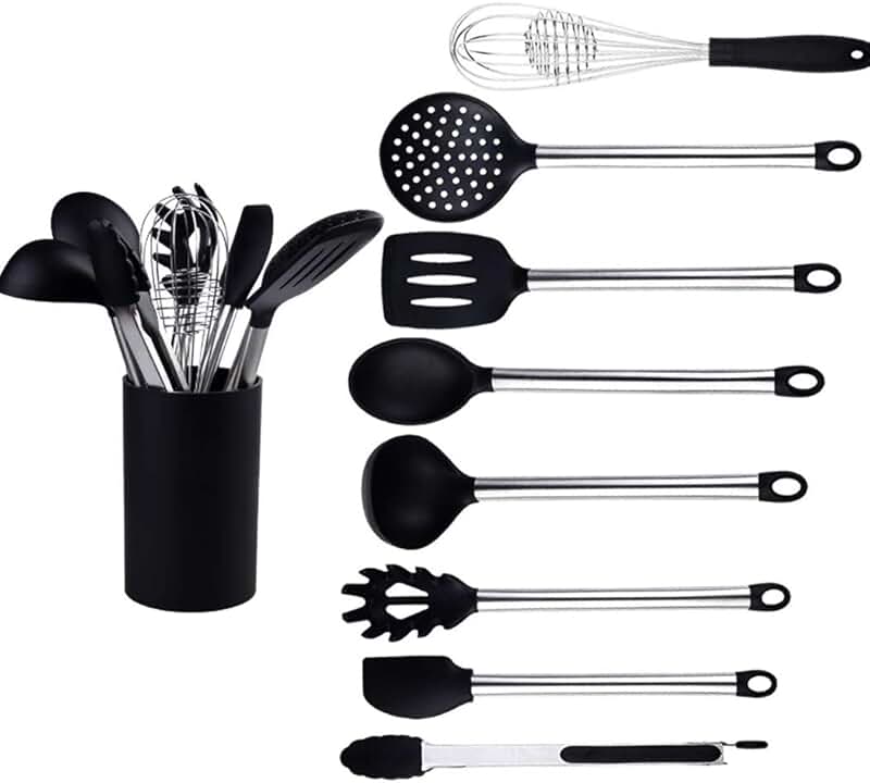 19-Piece Silicone Kitchen Utensil Set with Knives and Storage