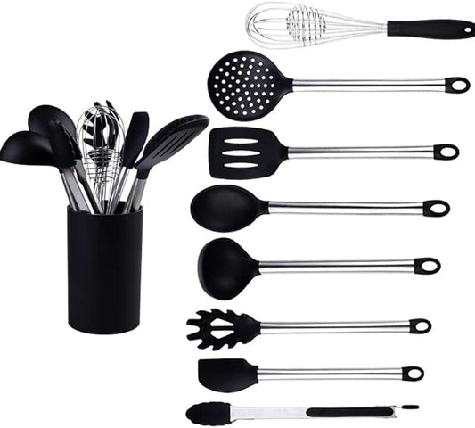 19-Piece Silicone Kitchen Utensil Set with Knives and Storage