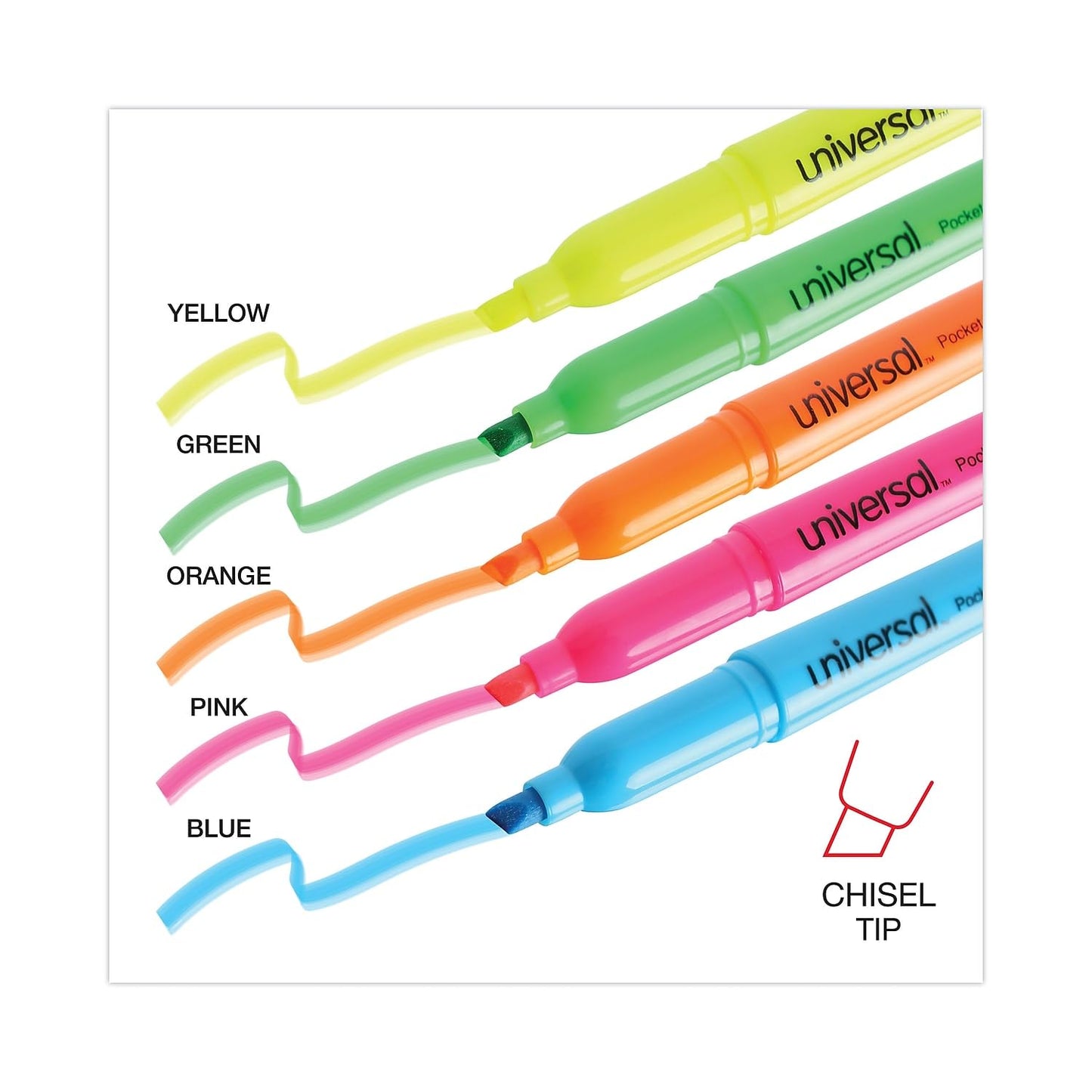 Set of 5 Fluorescent Chisel Tip Pocket Highlighters