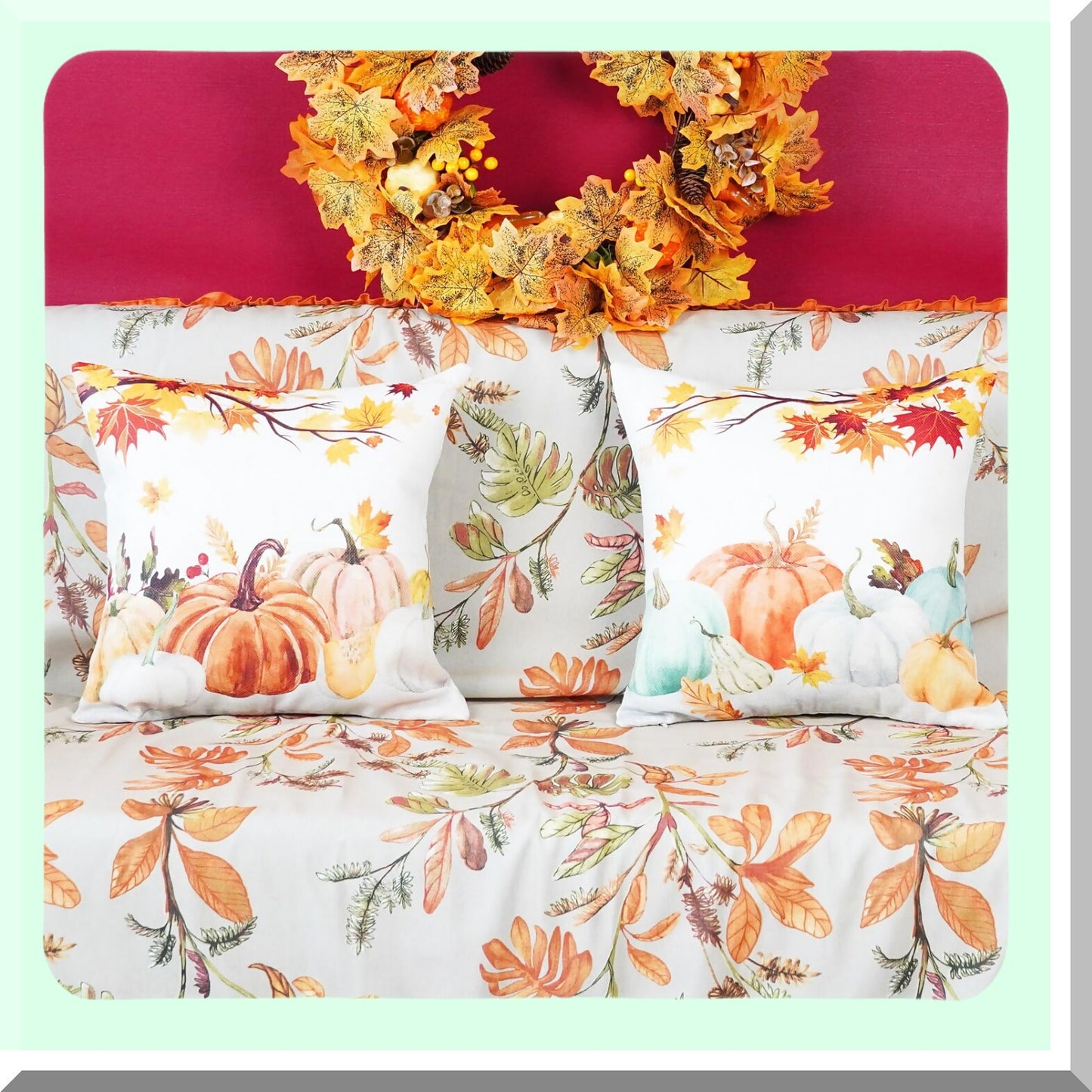 Autumn Harvest Pillow Covers 16x16 Set of 2 - Farmhouse Thanksgiving Decor Lumbar Cushion Cases - Fall Pumpkins Couch Home Decor