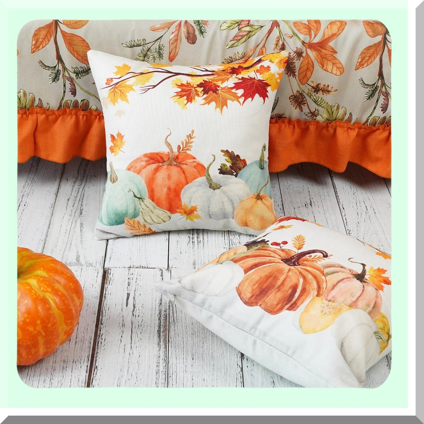 Autumn Harvest Pillow Covers 16x16 Set of 2 - Farmhouse Thanksgiving Decor Lumbar Cushion Cases - Fall Pumpkins Couch Home Decor