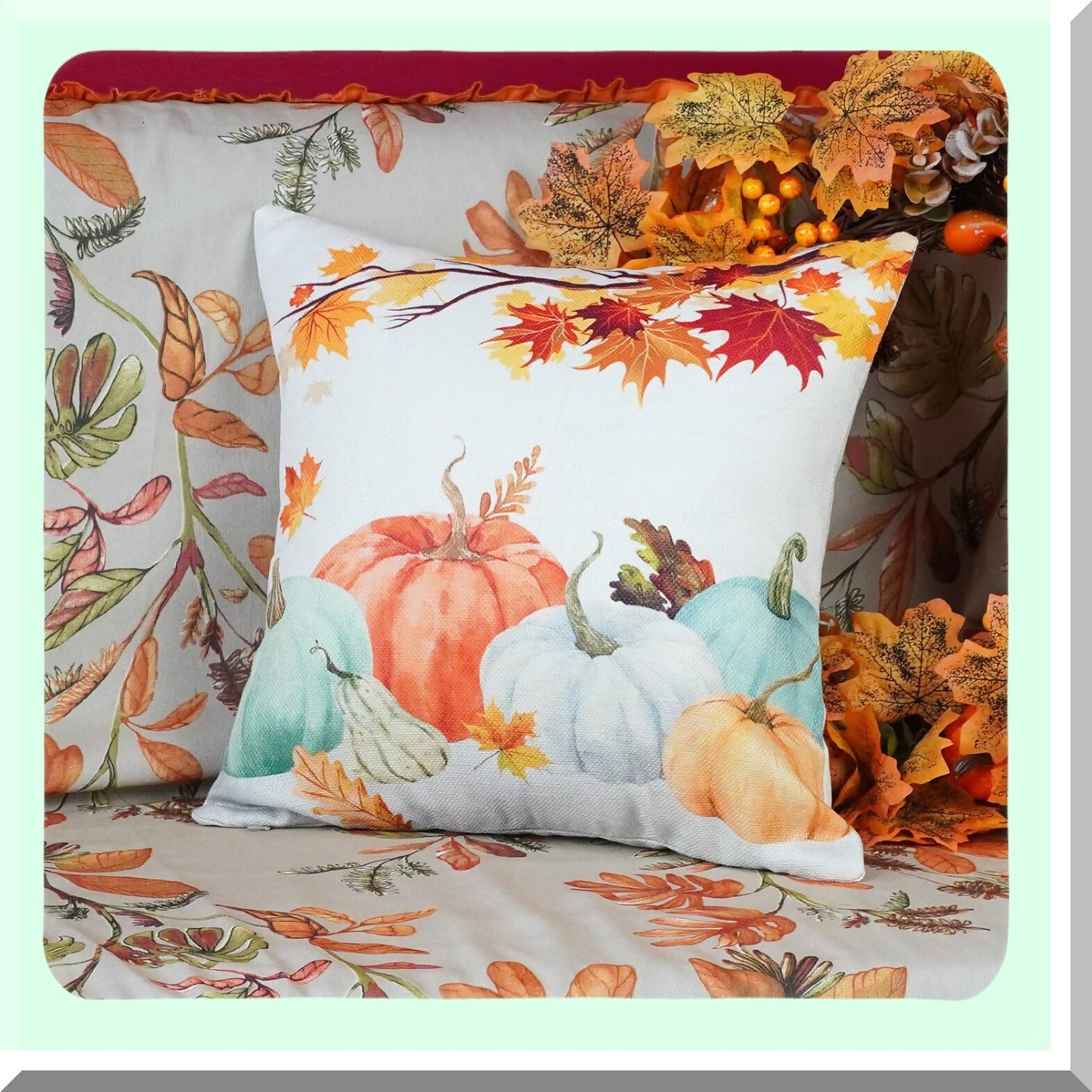 Autumn Harvest Pillow Covers 16x16 Set of 2 - Farmhouse Thanksgiving Decor Lumbar Cushion Cases - Fall Pumpkins Couch Home Decor
