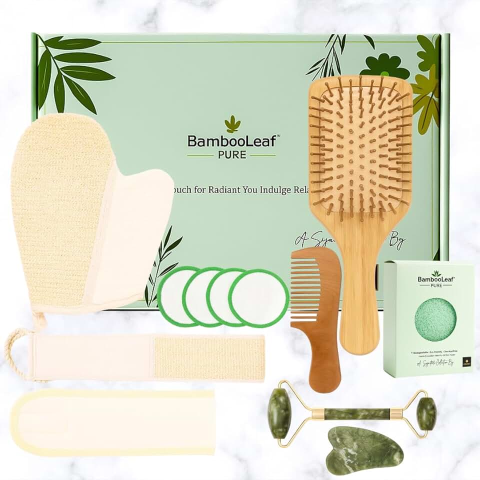 Natural Spa Set for Women with Bamboo Comb and Jade Roller