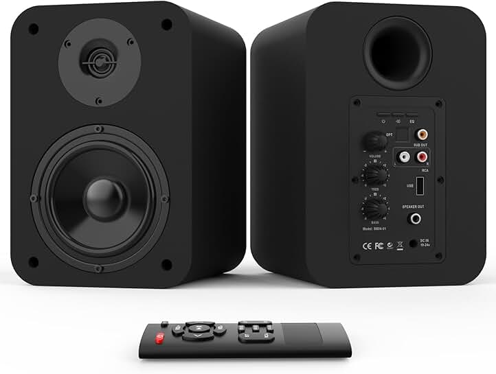 Bluetooth bookshelf speakers with sub out and multiple inputs