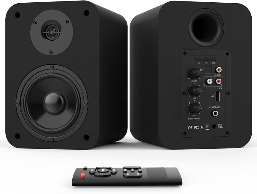 Bluetooth bookshelf speakers with sub out and multiple inputs