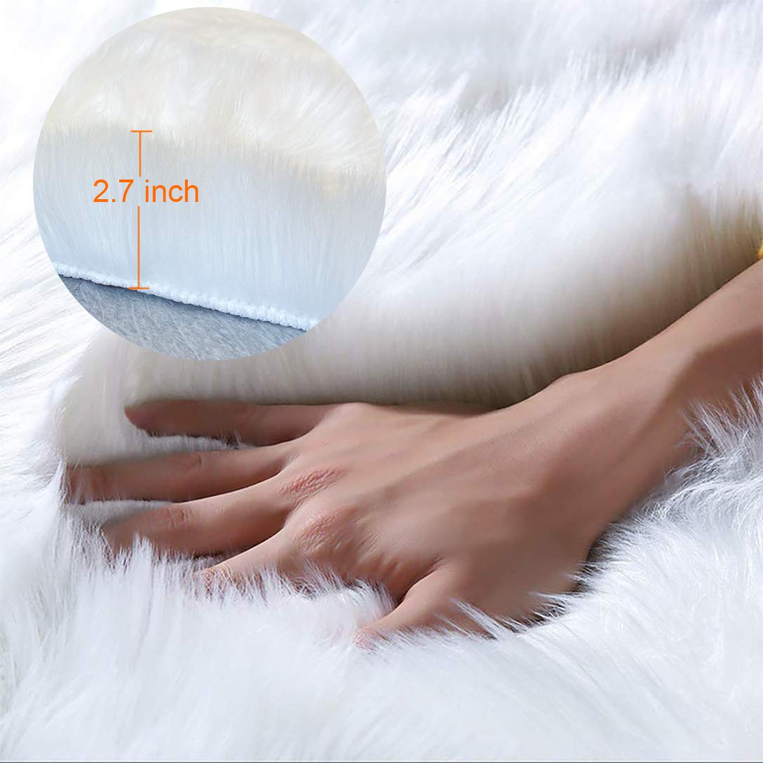 Ultra Soft Faux Sheep Fur Rug White Fluffy Area Rugs Chair Couch Cover Fuzzy Rug for Bedroom Bedside Floor Sofa Living Room, 2x6 Feet White