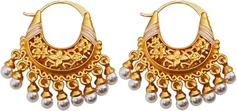 Vintage Chinese Style Hoop Earrings with Agate Beads and Pearl Tassels