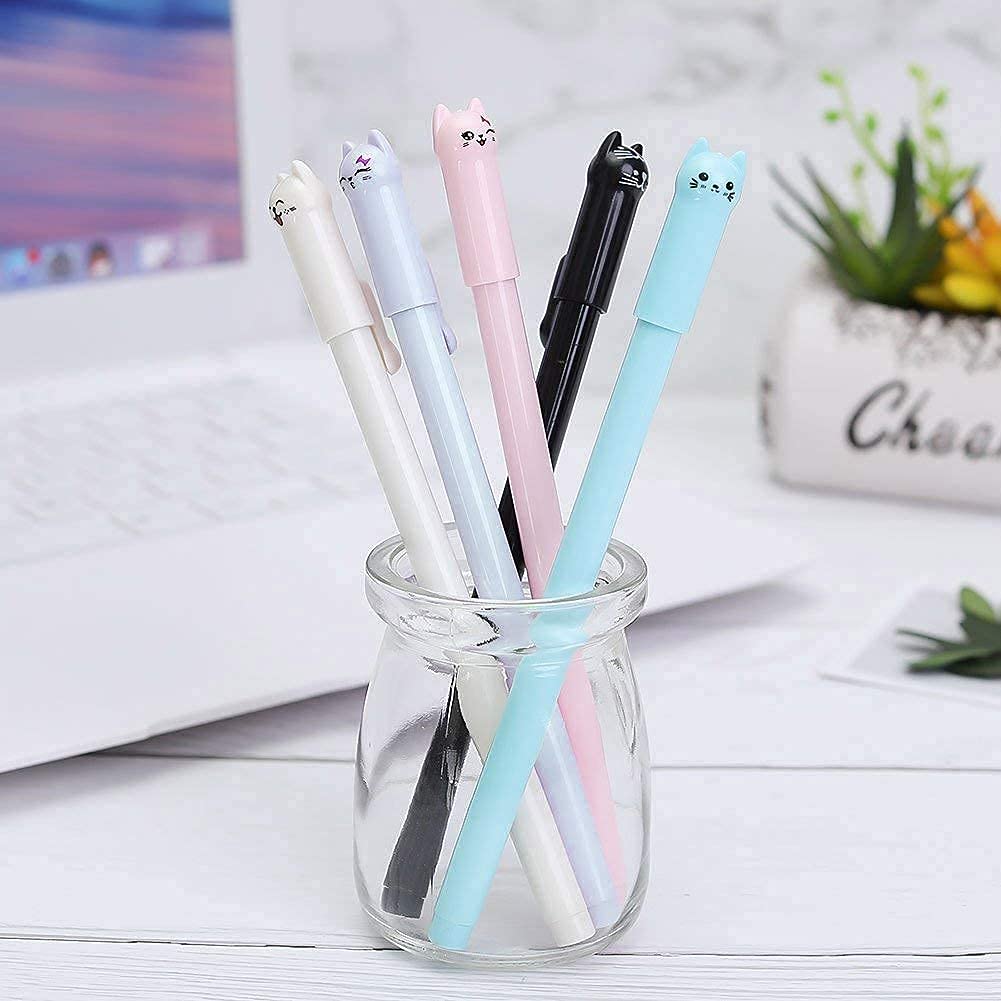 Cute Cat Gel Pens, 0.5 mm, Black, Pack of 12