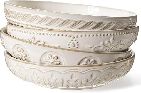 Set of 4 Large White Ceramic Salad and Soup Bowls