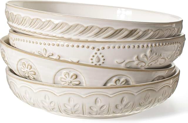 Set of 4 Large White Ceramic Salad and Soup Bowls