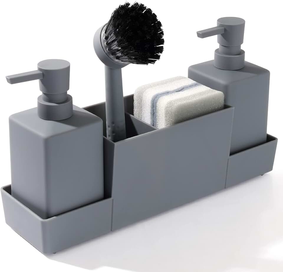 Kitchen Soap Dispenser and Sponge Holder Set