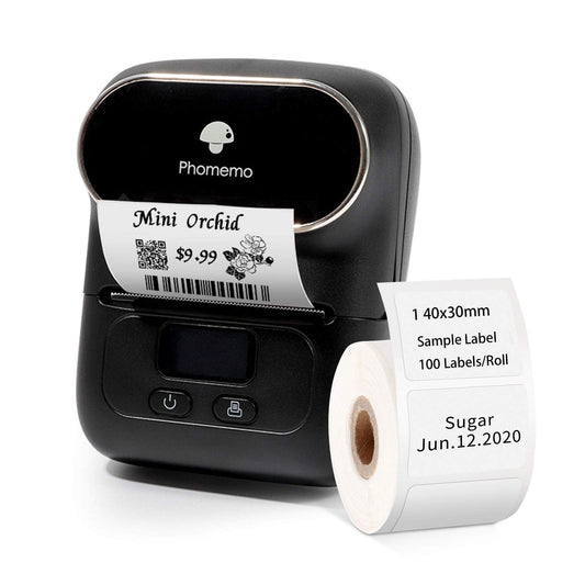 '-M110 Label Maker - Portable Bluetooth Thermal Label Maker Printer for Clothing, Jewelry, Retail, Mailing, Barcode, Compatible with Android & iOS System, with 1pack 4030mm Label, Black