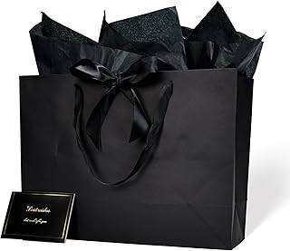 Six large reusable gift bags with tissue, ribbon, and card