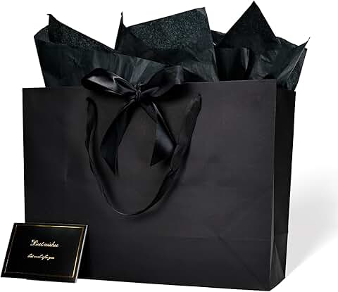 Six large reusable gift bags with tissue, ribbon, and card