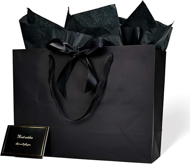 Six large reusable gift bags with tissue, ribbon, and card