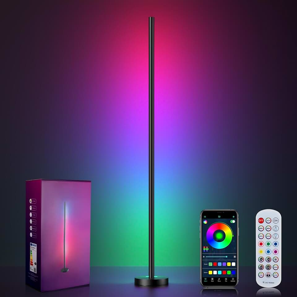 LED Corner Floor Lamp with App, Remote, and Color Options