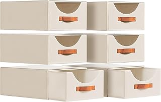 Six Beige Stackable Fabric Storage Bins