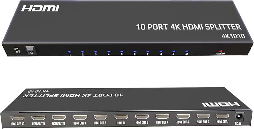 4K HDMI Splitter 1 In 10 Out for Multiple Displays