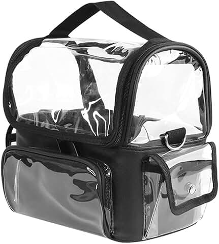 Clear makeup brush case with pockets and adjustable dividers