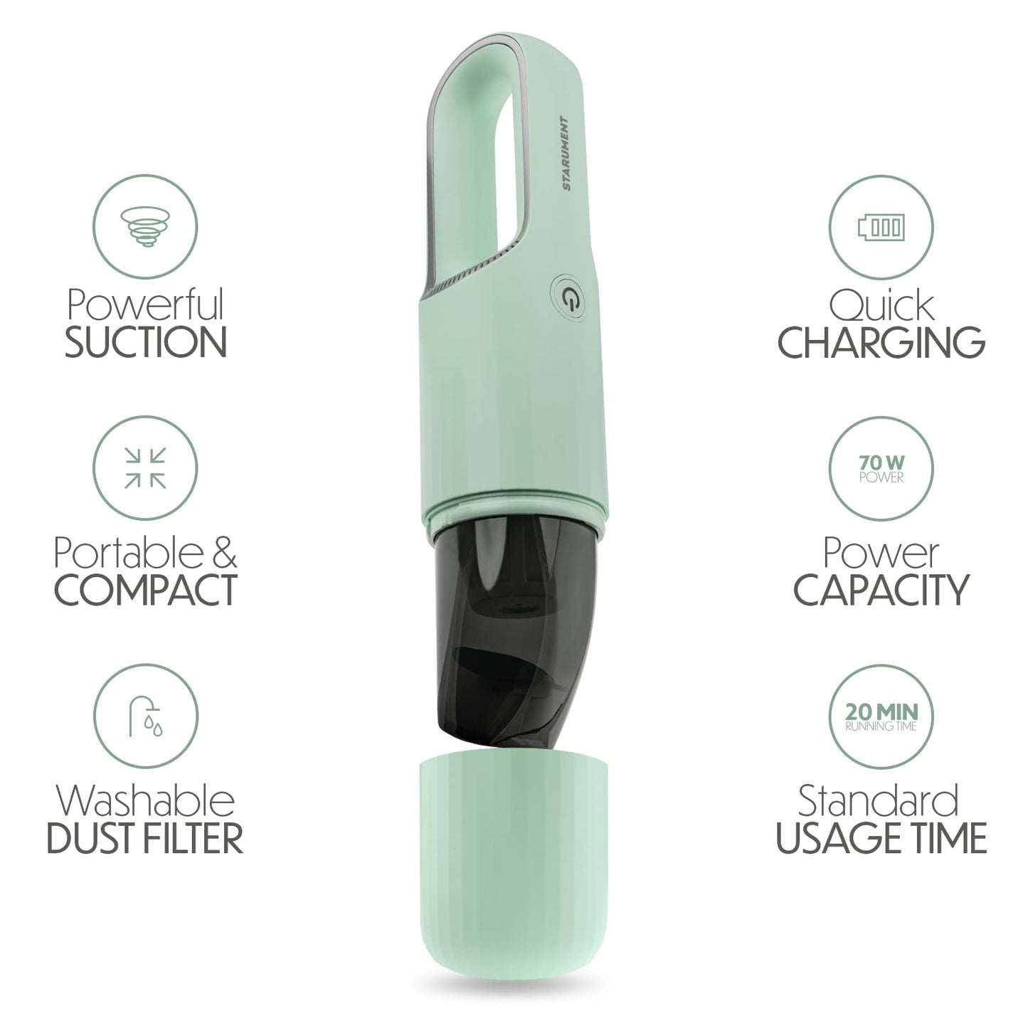 Portable Hand Vacuum Cleaner Handheld Cordless Cleaner for Dust, Pet Hair Dirt Home, Car In or Lightweight, Easy to Use, Compact Design Battery Rechargeable with USB-C Cable Mint Green)