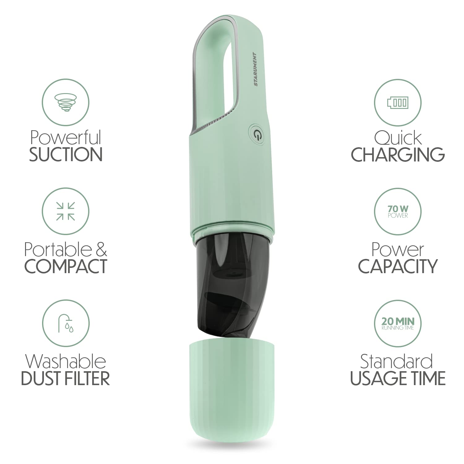 Portable Hand Vacuum Cleaner Handheld Cordless Cleaner for Dust, Pet Hair Dirt Home, Car In or Lightweight, Easy to Use, Compact Design Battery Rechargeable with USB-C Cable Mint Green)
