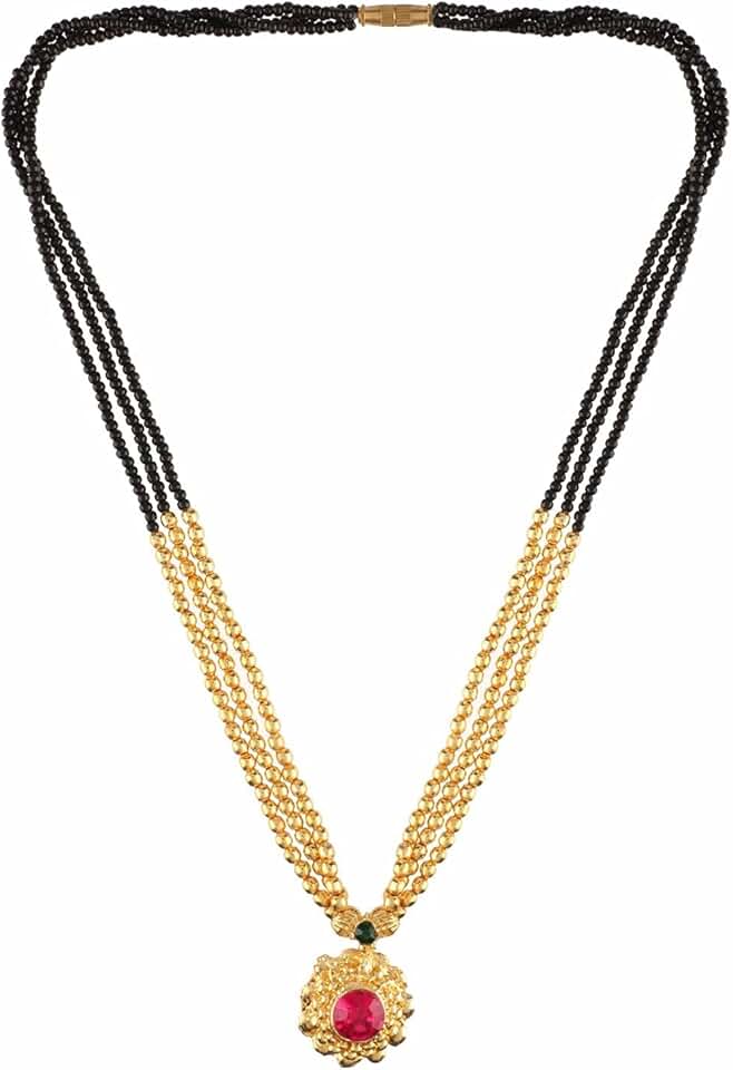 Traditional Gold Plated Ruby and Emerald Mangalsutra Necklace