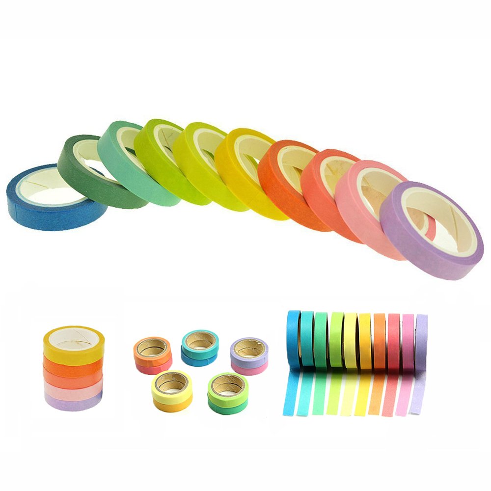 Multicolor Washi Tape, 10 Rolls, 0.7cm x 5m