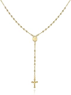 Gold Plated Virgin Mary Rosary Bead Cross Necklace