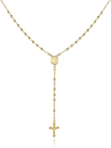 Gold Plated Virgin Mary Rosary Bead Cross Necklace