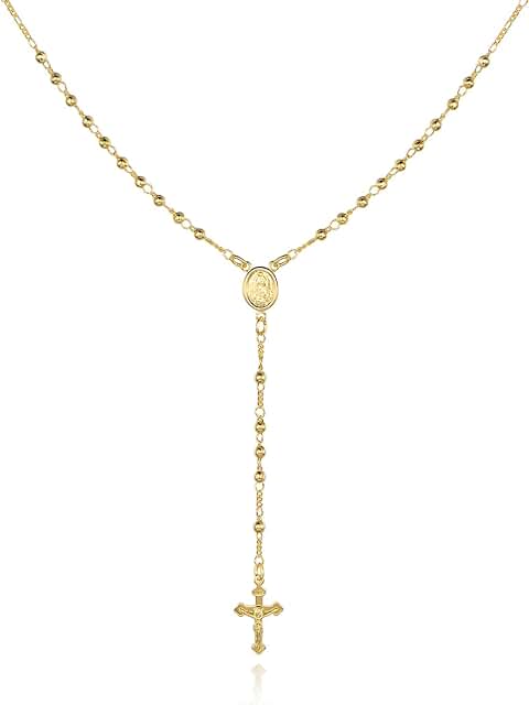 Gold Plated Virgin Mary Rosary Bead Cross Necklace