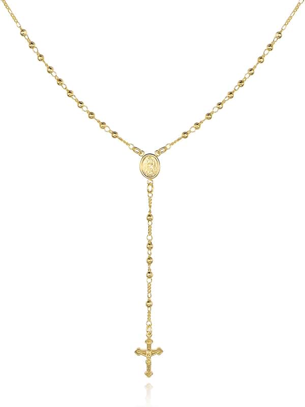 Gold Plated Virgin Mary Rosary Bead Cross Necklace
