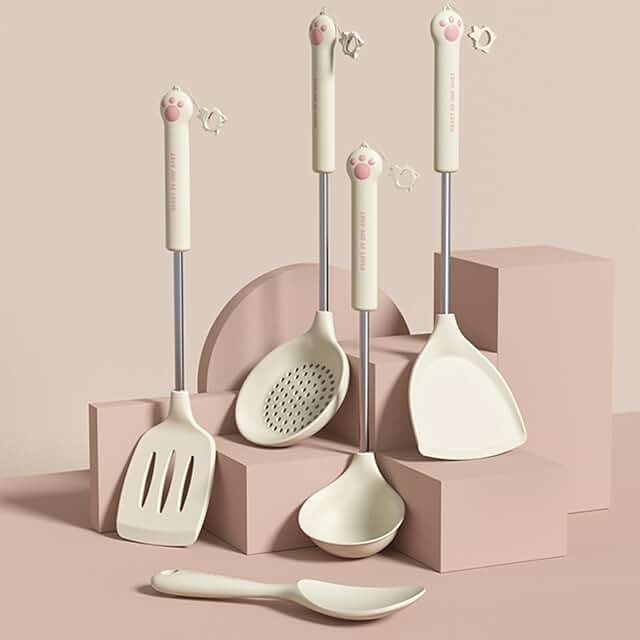 5-Piece Silicone Cooking Utensil Set with Stainless Steel Handles