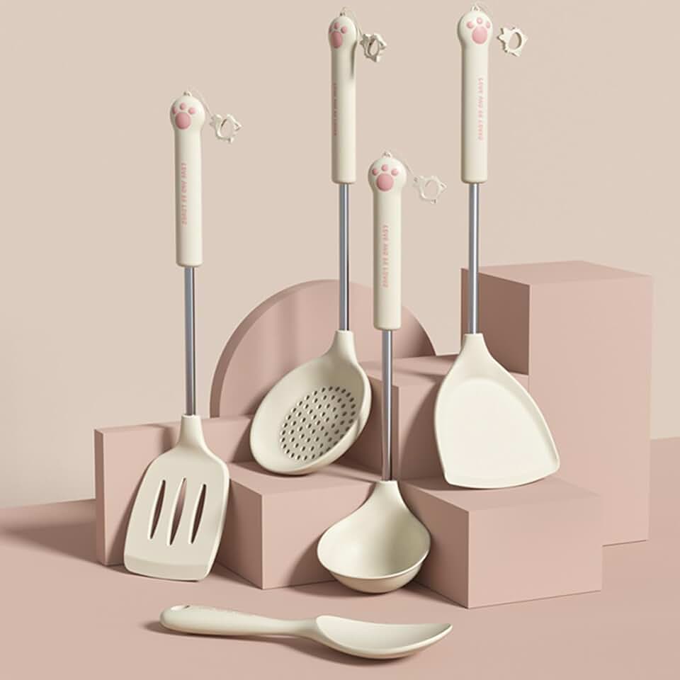 5-Piece Silicone Cooking Utensil Set with Stainless Steel Handles