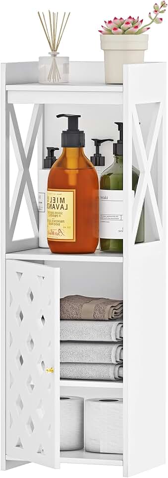 Slim Bathroom Floor Cabinet with Door and Shelf