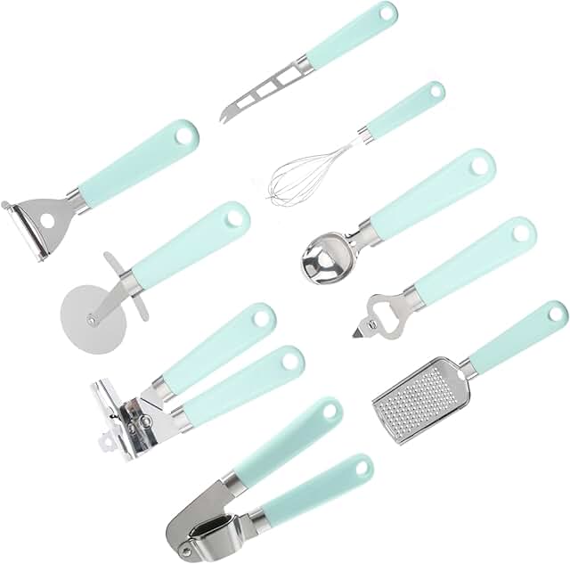 Plastic handle kitchen utensil set for baking and cooking