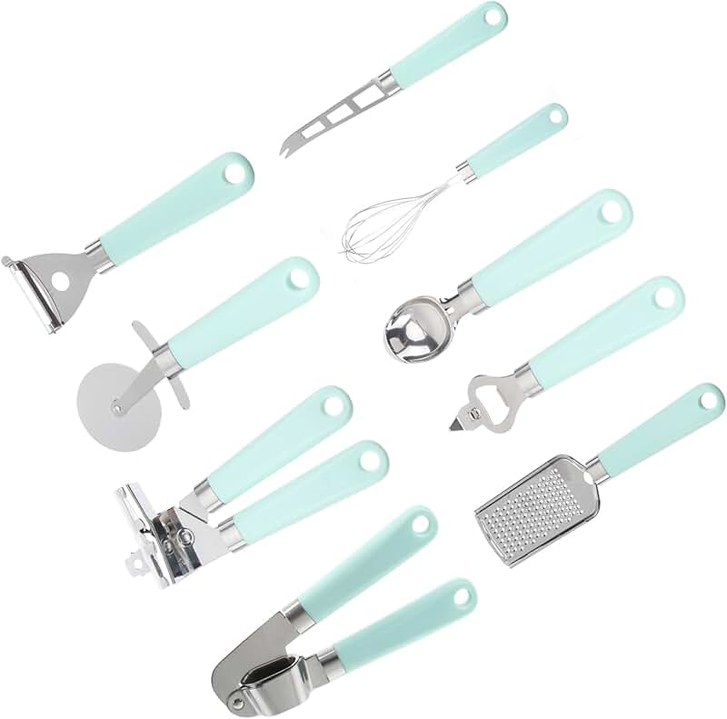 Plastic handle kitchen utensil set for baking and cooking