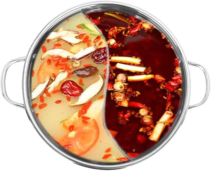 Stainless Steel Dual-Sided Hot Pot with Divider and Spoon