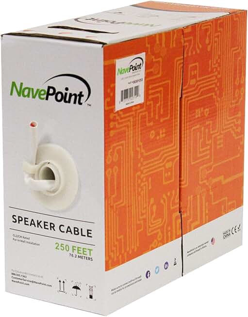 250ft In-Wall Audio Speaker Cable, CL2, 16/2 AWG, White