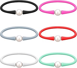 Set of 6 Natural Freshwater Pearl Silicone Bracelets for Women