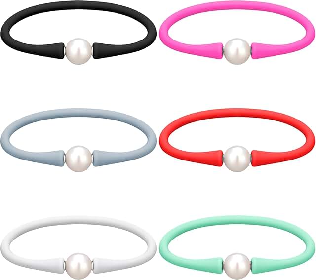 Set of 6 Natural Freshwater Pearl Silicone Bracelets for Women