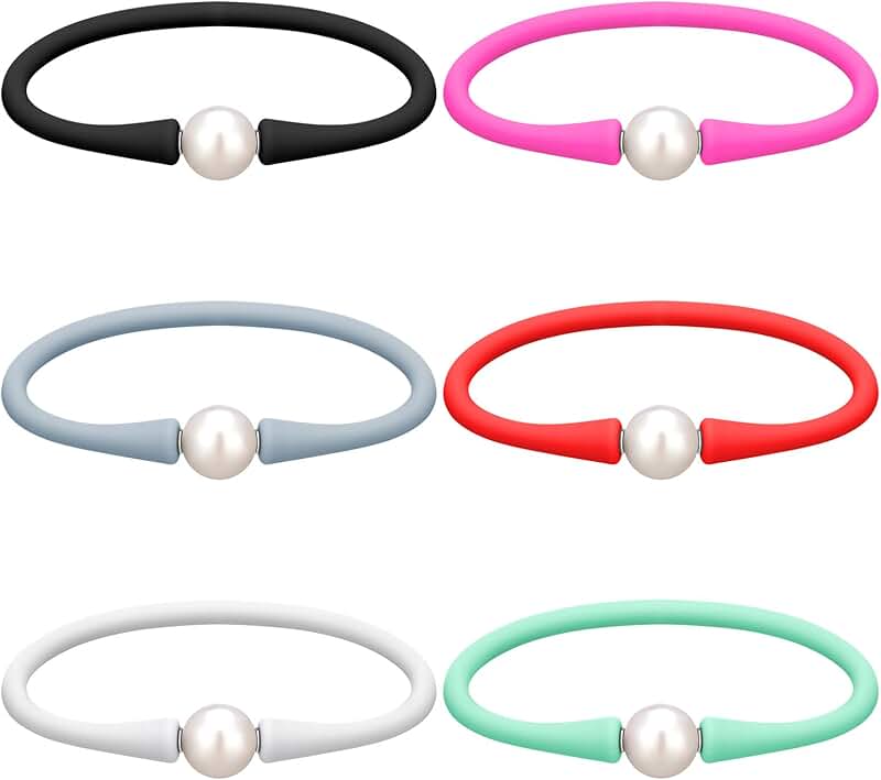 Set of 6 Natural Freshwater Pearl Silicone Bracelets for Women