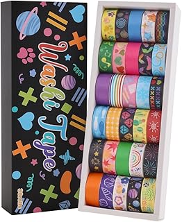Set of 30 Colorful Washi Tapes with Patterns, Writable, 0.6" x 79"