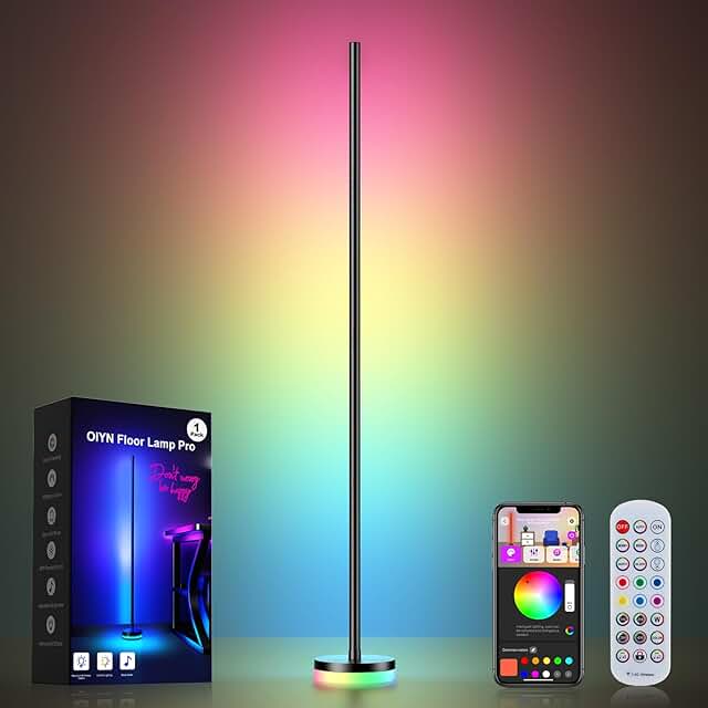 RGBICW LED Corner Floor Lamp with Remote and Music Sync