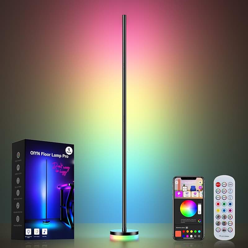RGBICW LED Corner Floor Lamp with Remote and Music Sync