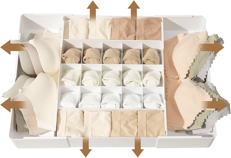 Adjustable 19-Grid Drawer Organizer for Underwear and Socks