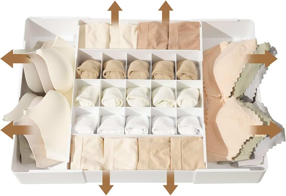 Adjustable 19-Grid Drawer Organizer for Underwear and Socks