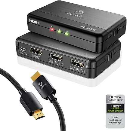 4K HDMI Splitter 1 In 2 Out with 8K Cable